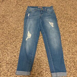 YMI Wanna Betta Butt Jeans Size 7 Cropped Cuffed Medium Blue Denim Distressed